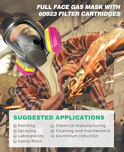 Miniatura 4 de Máscara respiradora de pintura de cara completa, máscara de gas para gases químicos, polvo, lijado, supervivencia, carpintería