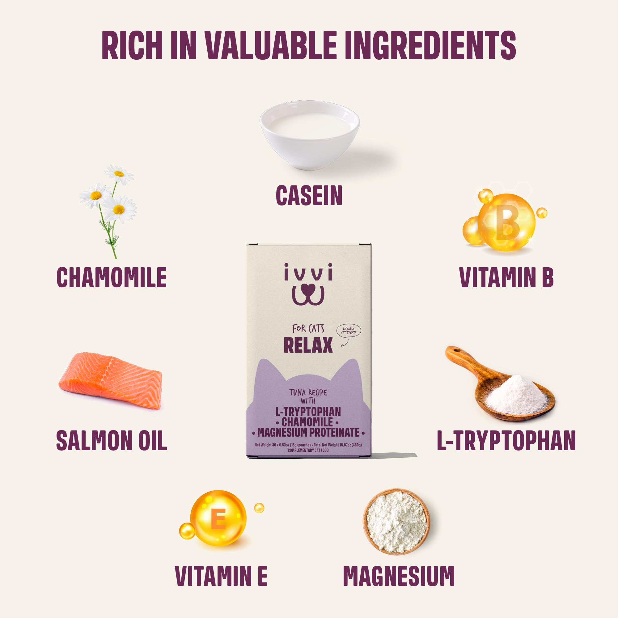 ivvi Relax for Cats – Calming Cream with Tryptophan, Casein, Magnesium & B Vitamins – Natural Stress Support – 30 x 0.53 oz Sachets – with Real Tuna - image 2