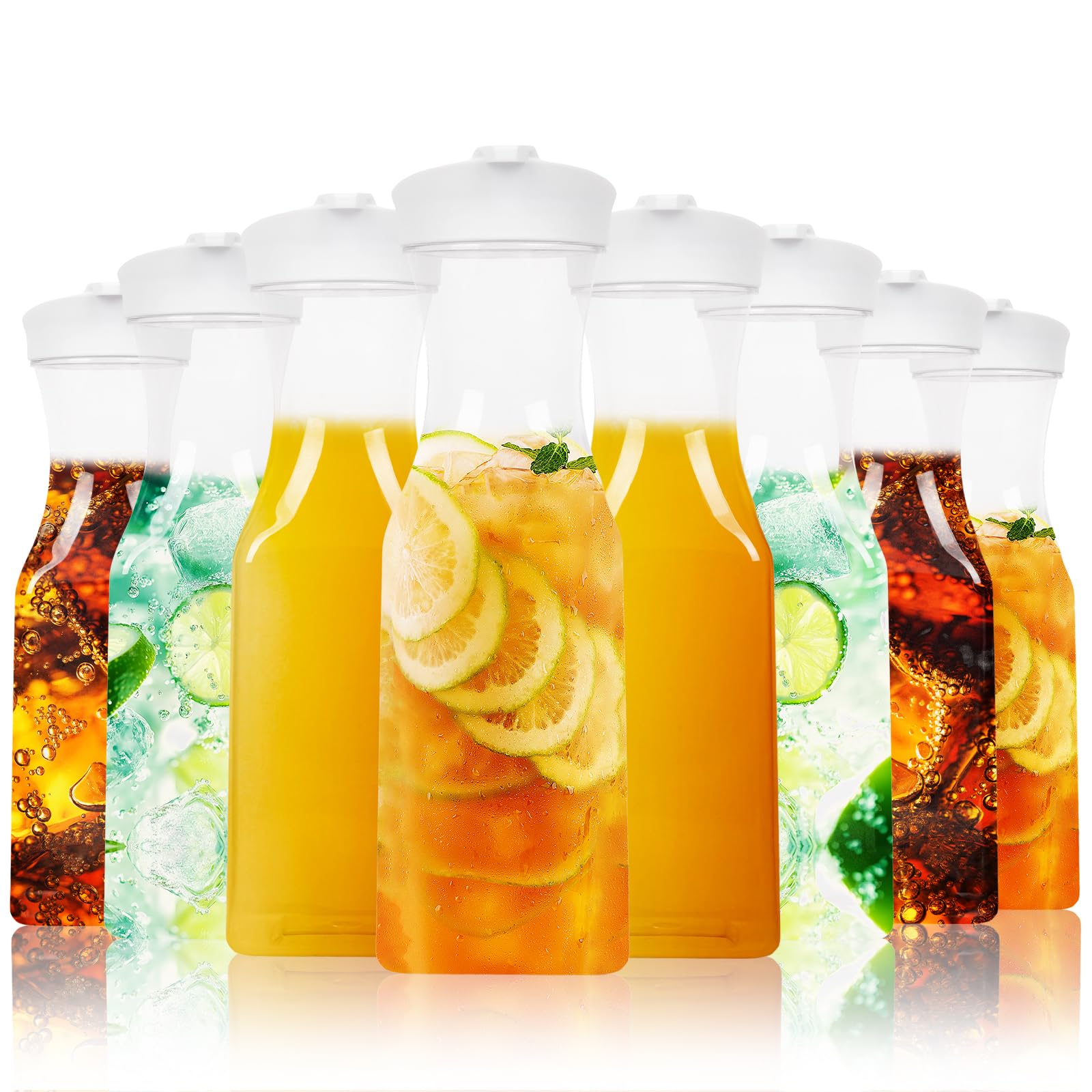 Set di 8 caraffe in plastica con coperchio, caraffe da 1 litro per bar mimosa, contenitori per succhi di frutta, bottiglia d'acqua, contenitore per latte, contenitori trasparenti per bevande per