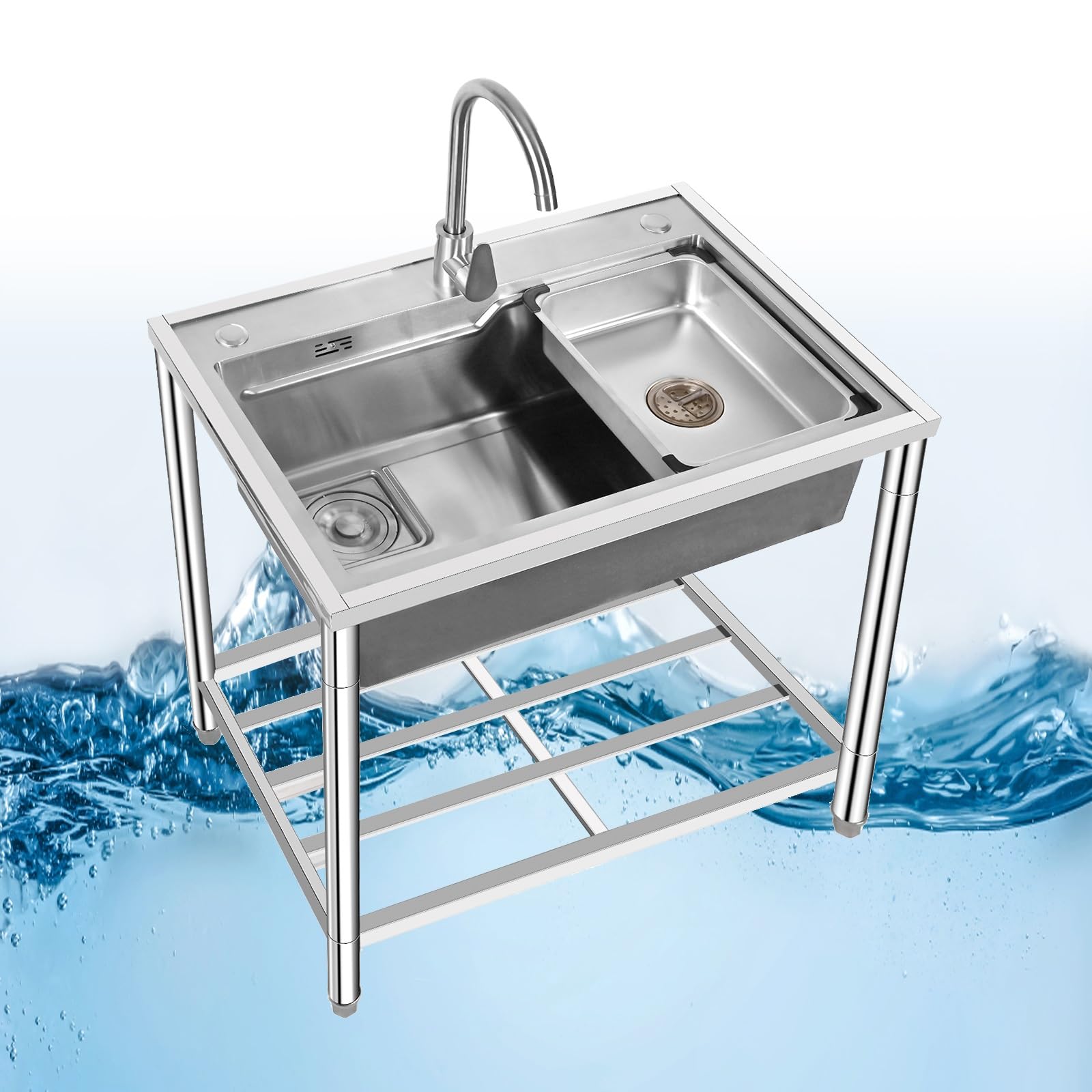 HCZKIUJY Stainless Steel Outdoor Utility Sink, Commercial Restaurant Sink, Freestanding Catering Commercial Sink, for Outdoor Laundry Room Bar Restaurant, Easy to Clean
