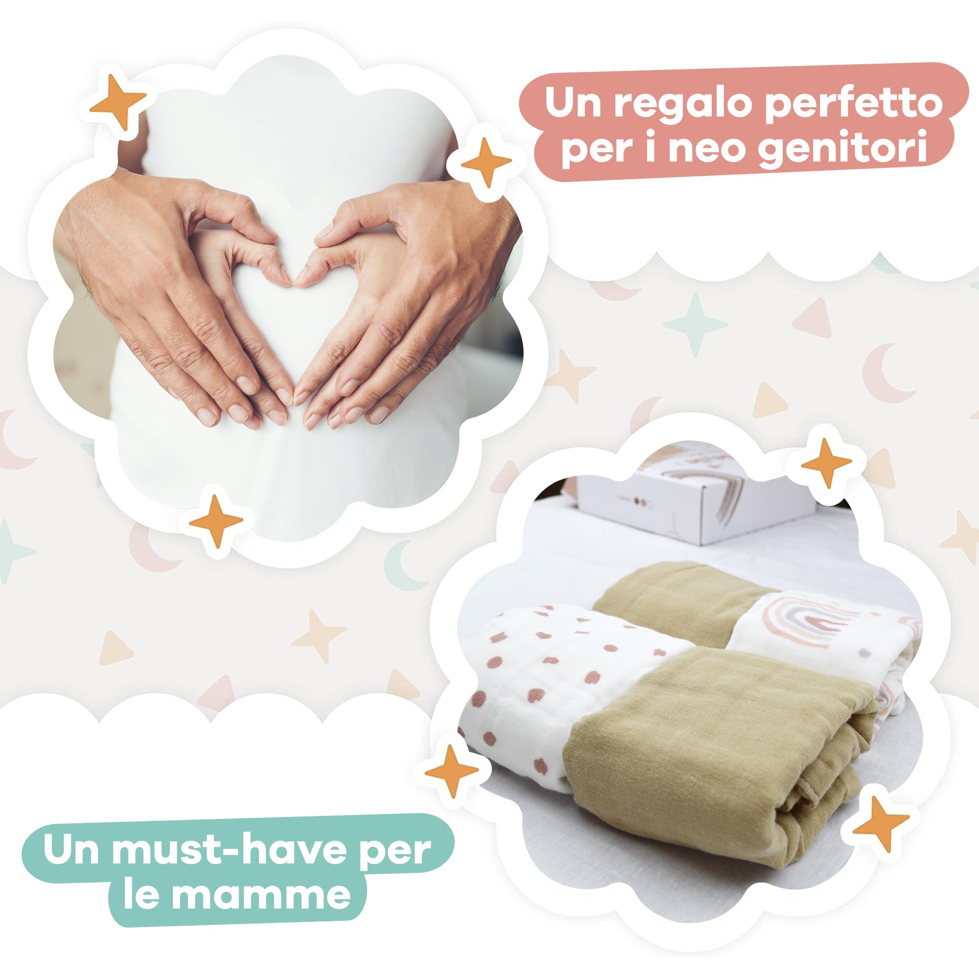 Set 6 quadrotti cotone neonato 30x30 cm Super soffici Beige