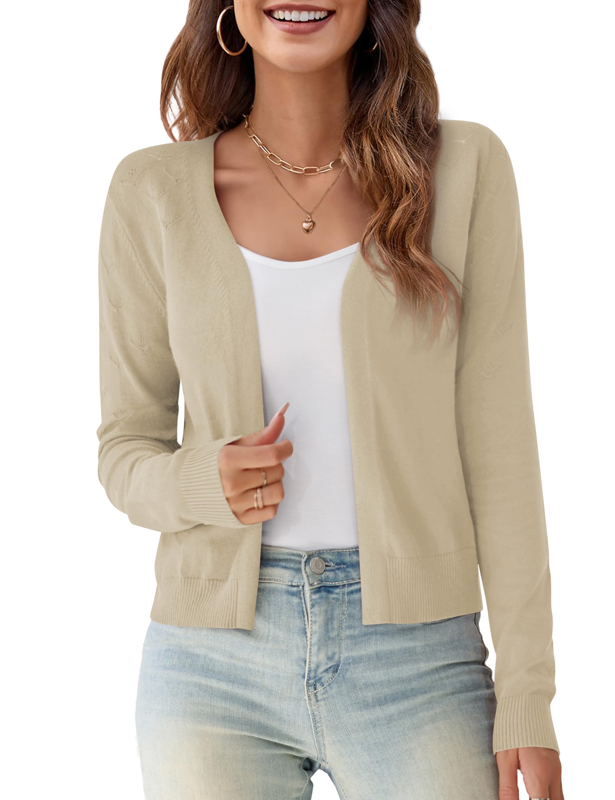 OmicGot Women's Long Sleeve Shrugs Open Front Cropped Cardigan Sweater Bolero Shrugs S-XL