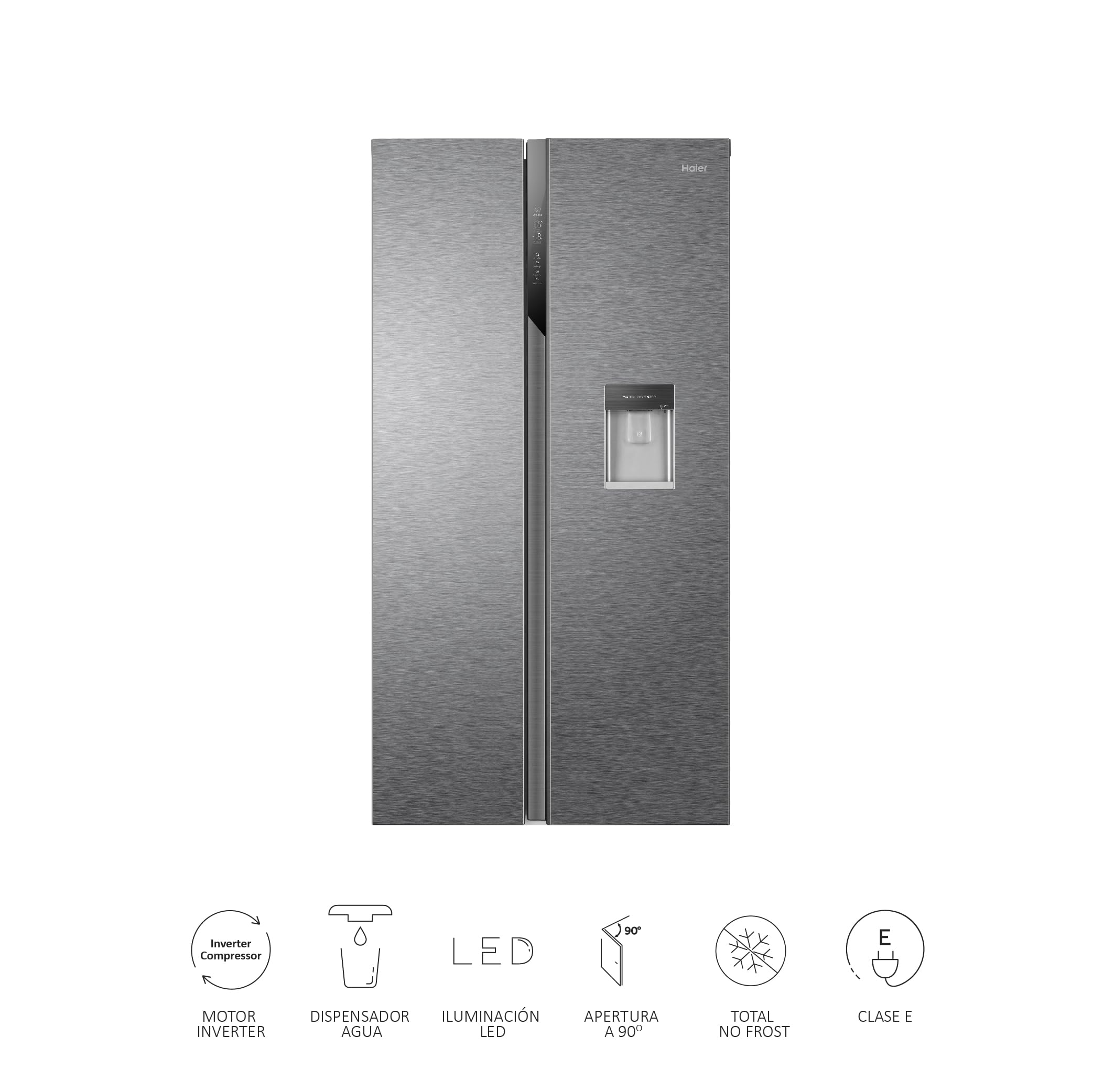 Haier FD 83 Series 7 HB18FGSAAA - Frigorífico, Puerta Francesa, Tecnología Antibacterias, Motor Inverter, My Zone, Humidity Zone, Ancho 83cm, Capacidad XXL, Total No Frost, Cristal Inox