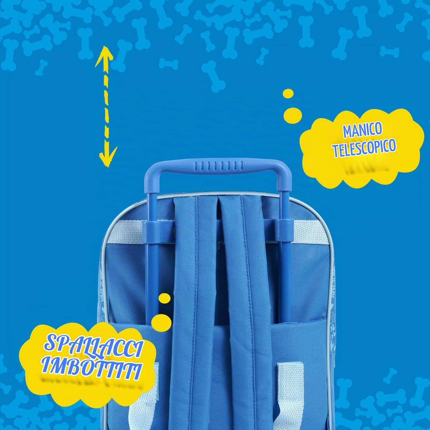 PERLETTI Zaino Paw Patrol Bimbo con Trolley Rimovibile per Asilo - Zainetto con Rotelle Bambino Scuola Materna con Chase Marshall Rubble - Trolley per Bambini con Tasca Frontale Blu - 36x24x12 cm