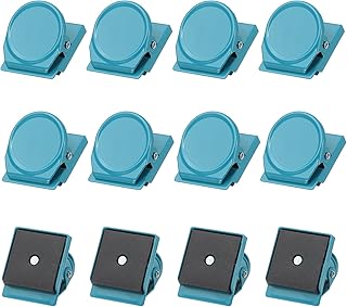 PATIKIL 31mm Magnetic Clips, 12Pcs Stainless Steel Refrigerator Magnet Hook Clips for Photo Displays, Whiteboards, Fridges, Classrooms, Office, Light Blue