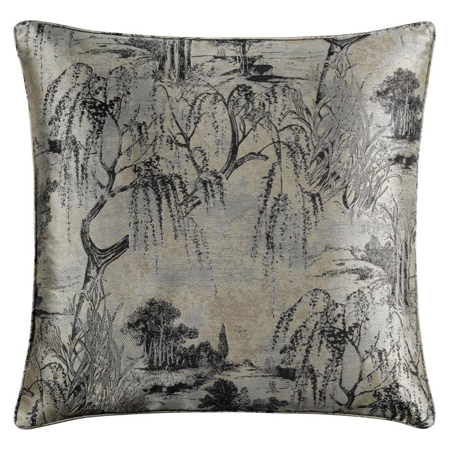 HiEnd Accents Pastoral Jacquard Euro Sham Pillow Cover, 27x27 inch, Gold Metallic Tree Floral Abstract Pattern, Modern Style Luxury Bedding