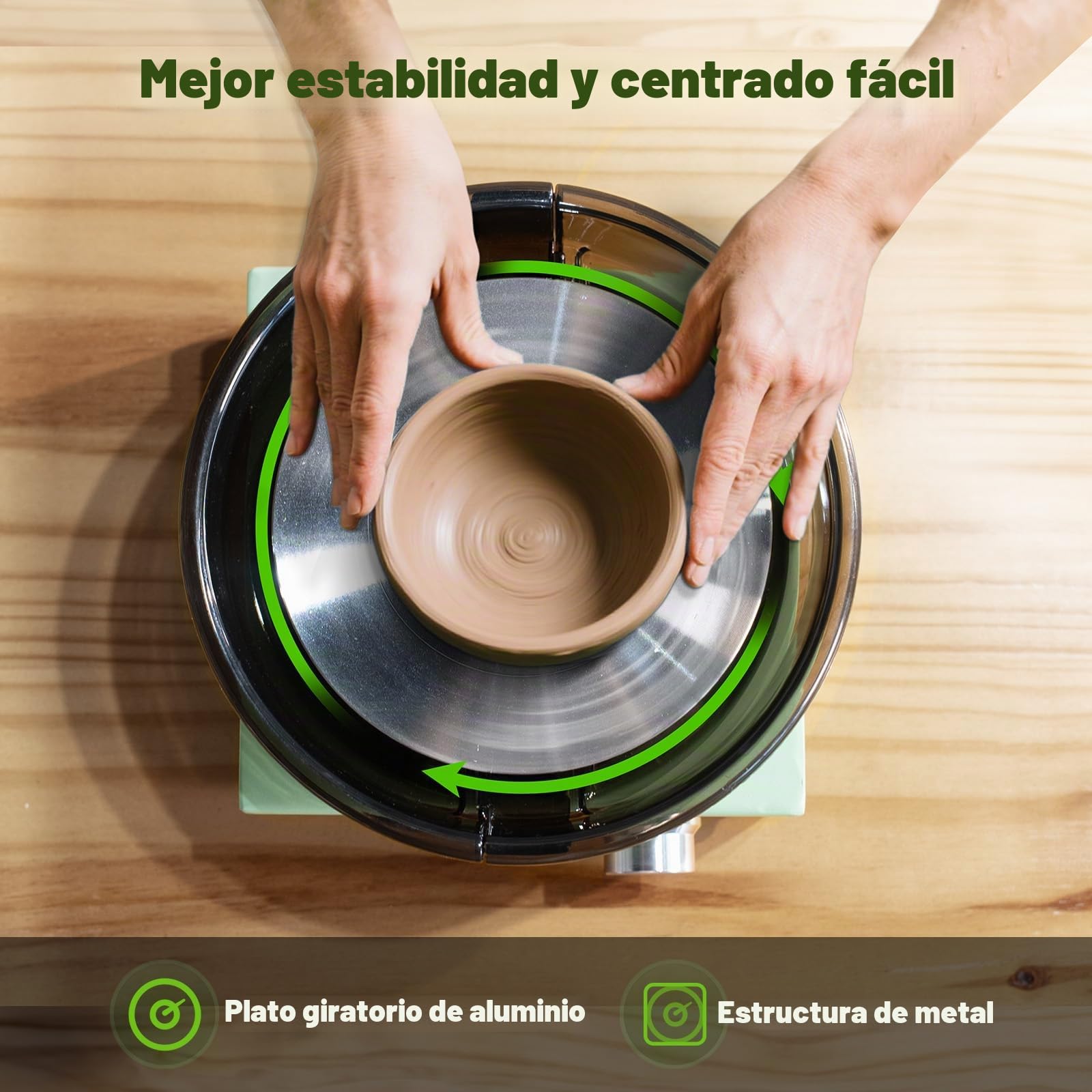 Kit de Torno de Cerámica Mini – Plataforma de 6" con Rotación en Dos Sentidos, Rueda de Arcilla, Estructura Metálica y Bandeja Extraíble, Incluye 18 Herramientas de Escultura para Principiante