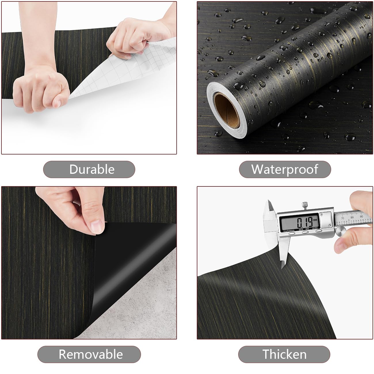 Yenhome Papier samoprzylepny do mebli wzór drewna czarny 40 x 300 cm naklejka winylowa imitacja drewna czarny złoty blat roboczy kuchnia zmywalna tapeta winylowa naklejka szuflada na drzwi stół