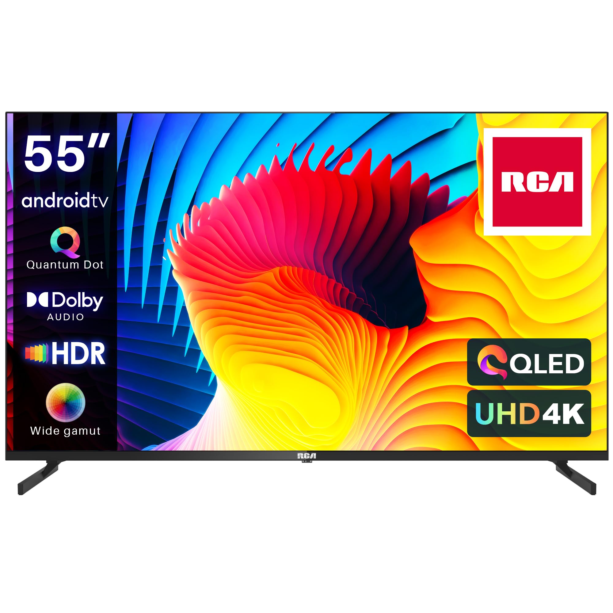 RCA RAQ55UN1 55 Pollici QLED Televisori Smart TV UHD 4K HDR Android TV Dolby Audio/Vision Youtube Netflix Prime Video DAZN Funziona con Google Assistant Triplo sintonizzatore WiFi Bluetooth HDMI Nero