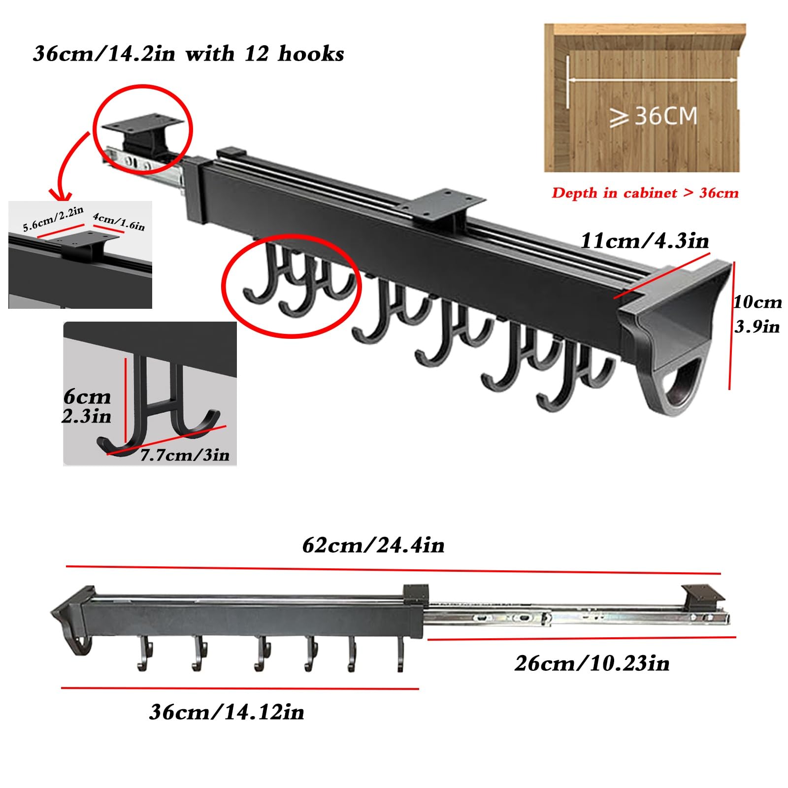 Rangement Poele Organisateur De Casseroles Et Poêles Extractibles Pour Armoire, Support Coulissant D'ustensiles De Cuisine Avec Crochet à Double Rangée, Organisateur Rangement Casserole Tiroir Cuisine