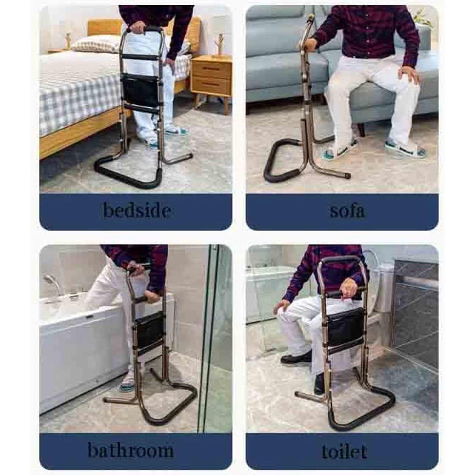 Silla de Apoyo para Personas Mayores, con pasamanos de Seguridad y Altura Ajustable, barandilla de Cama, Ayuda para la Movilidad y la Vida Diaria, con 4 almohad
