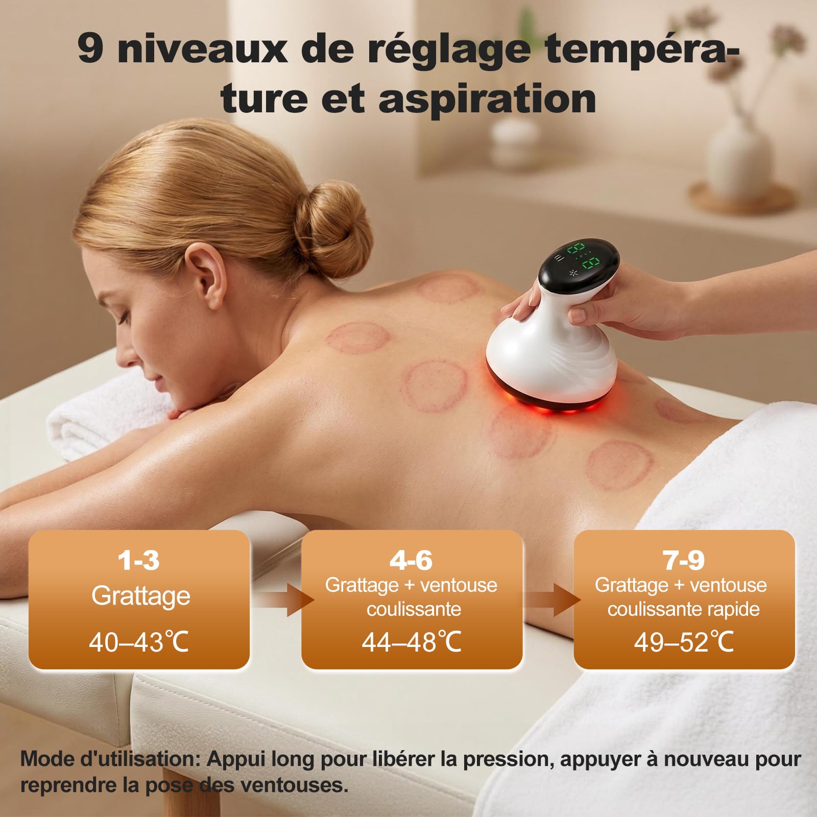 Massaggiatore Anti Cellulite, Coppettazione Elettrica Drenaggio Linfatico | Massaggio corpo Gua Sha elettrico coppettazione, anticellulite rassodante pelle, 9 livelli di intensità regolabili
