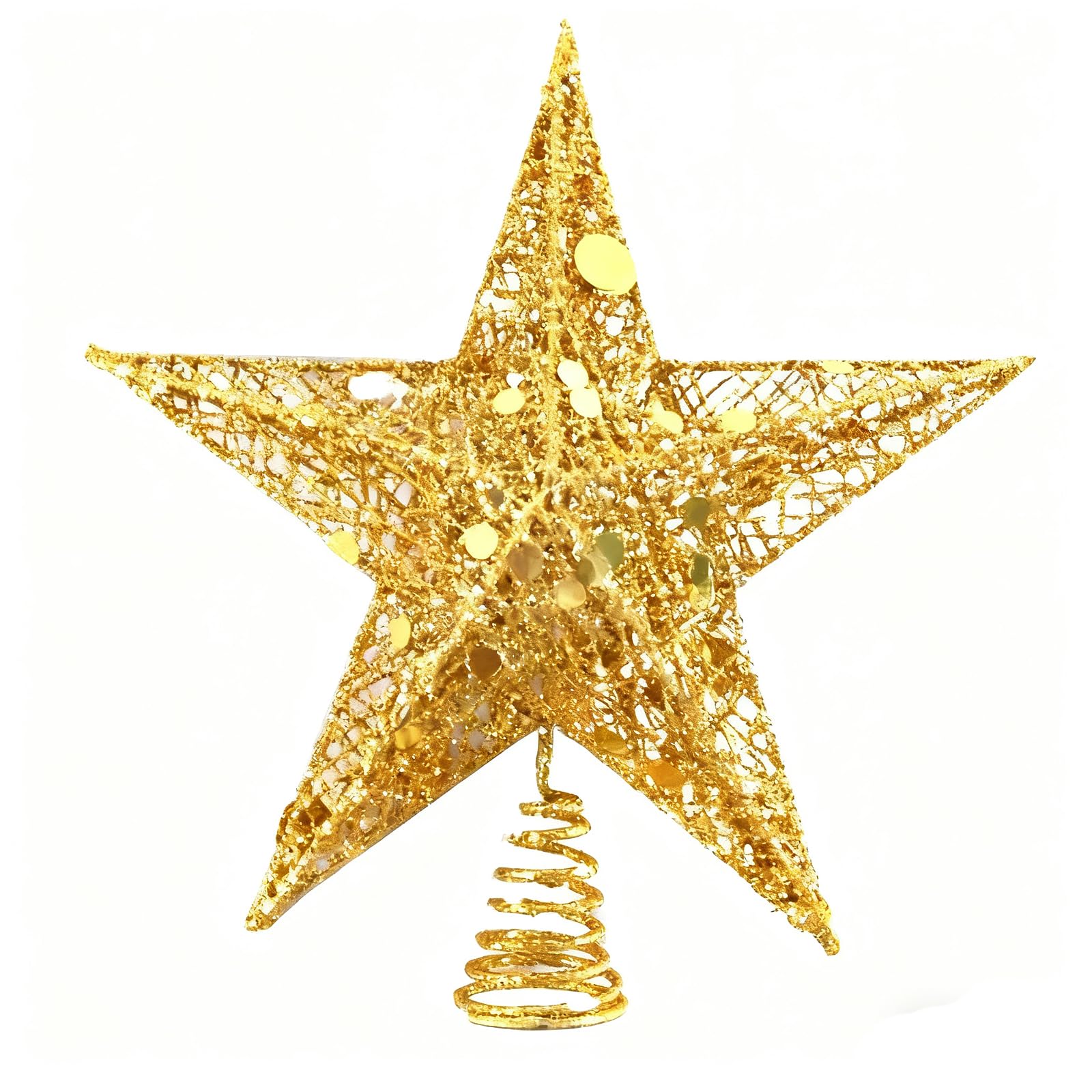 Fnsighd Gold Christmas Tree Topper,15Cm Glittered Hollow Christmas Tree Topper Star,Wire Star Chirstmas Tree Toppers,For Xmas Tree Decoration
