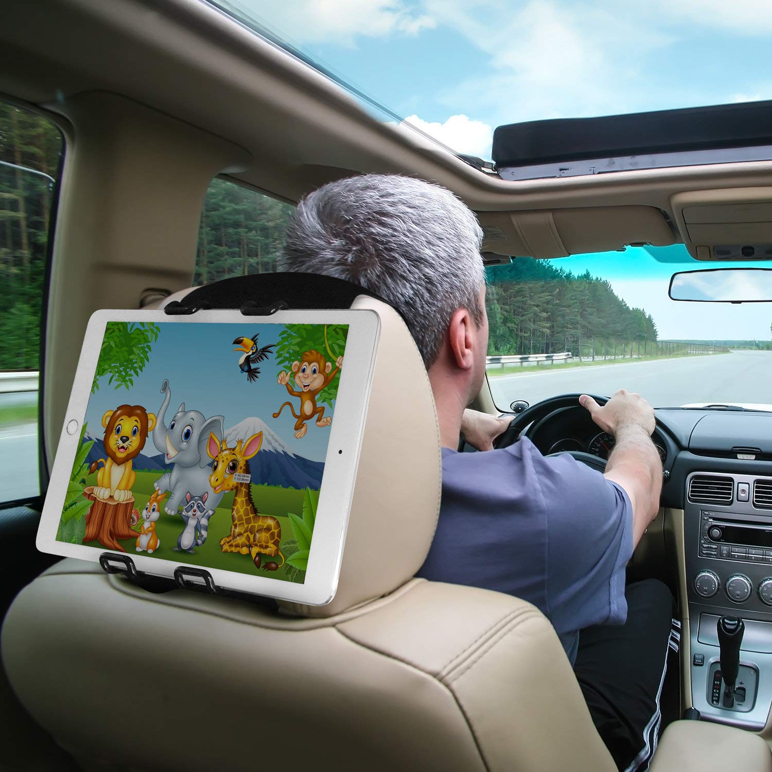 Macally HRSTRAPMOUNT, Support de Voiture à Sangle appuie-tête pour Tout iPad et Tablet PCs de Largeur Max. de 22 cm