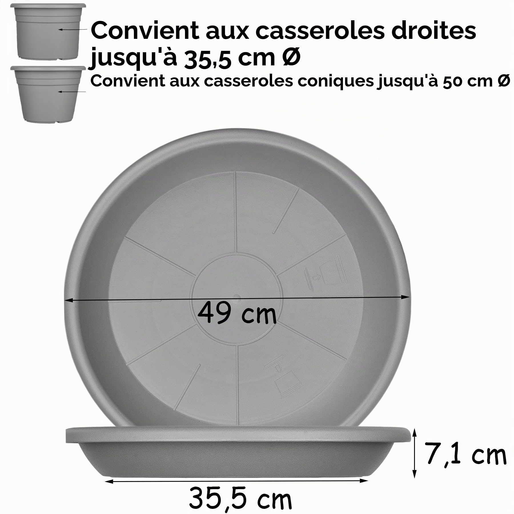 BigDean Lot de 3 soucoupes pour pot de fleurs - Diamètre : 49 cm - Couleur : anthracite - En plastique - Convient aux pots de fleurs de 50 cm de diamètre