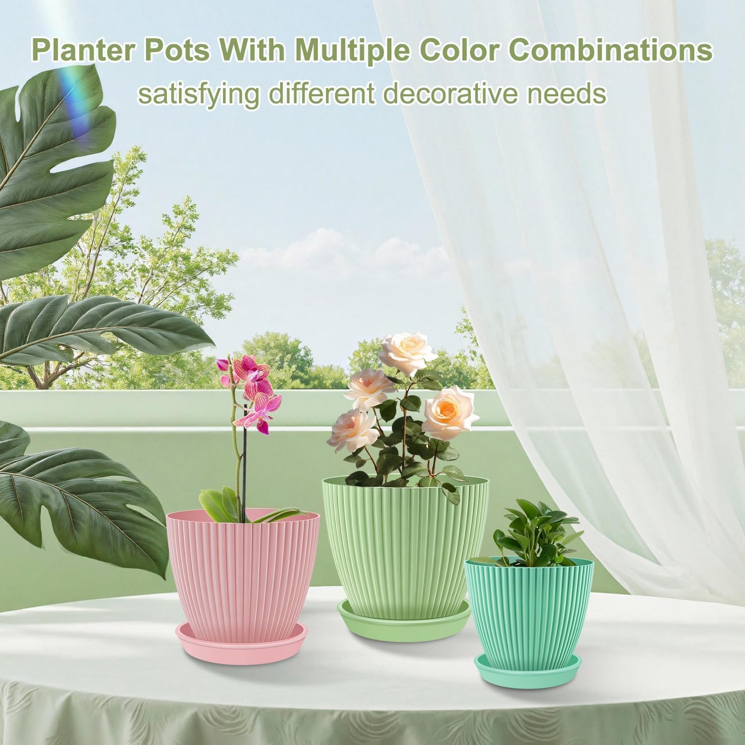 SupKing Plant Pots 5/4/3.5 Inch Set of 3,Small Mini Cute Plastic Flower Pots Planters with Mesh Drainage Holes Green Pink Blue Nursery Round Planting Pot for Indoor Outdoor Garden Plants image 5