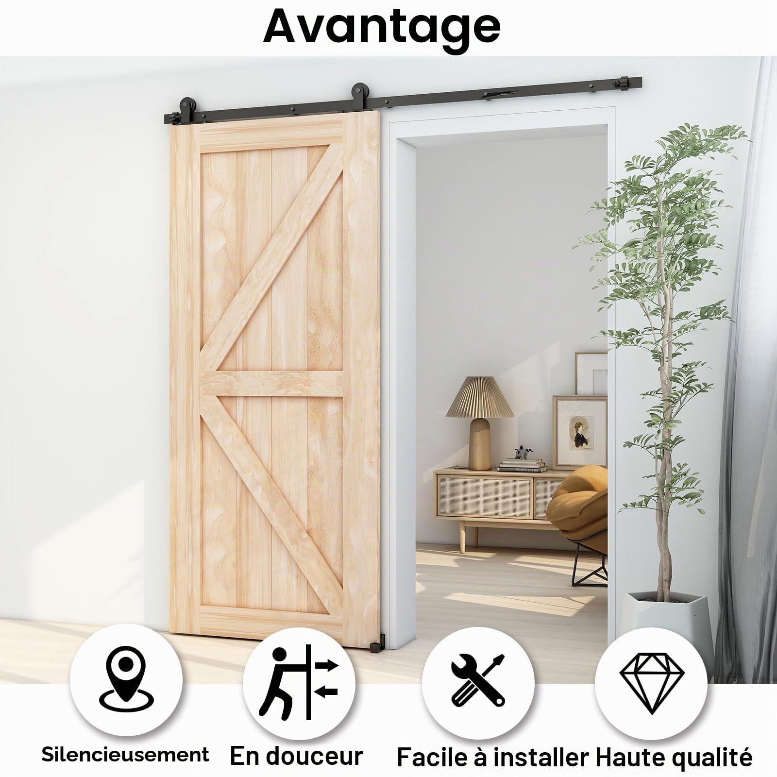 173 cm (5,5 pieds) Ferrure pour porte coulissante Kit d'accessoires pour portes coulissantes, contient un guide de sol réglable