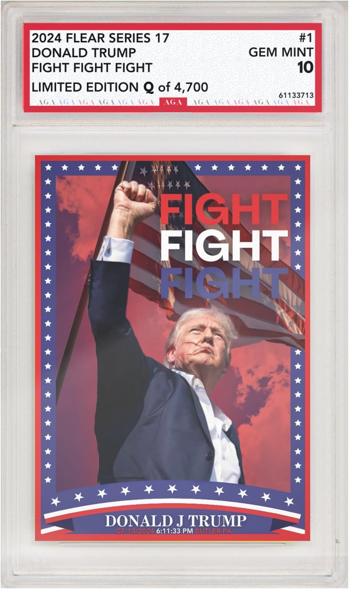 Fight! Assassination President Donald Trump Trading Card 2024 | MAGA Patriot Election Donald Trump Graded Gem Mint Collectible Gifts GOP Made in America Gifts, Trump Memorabilia Limited Edition