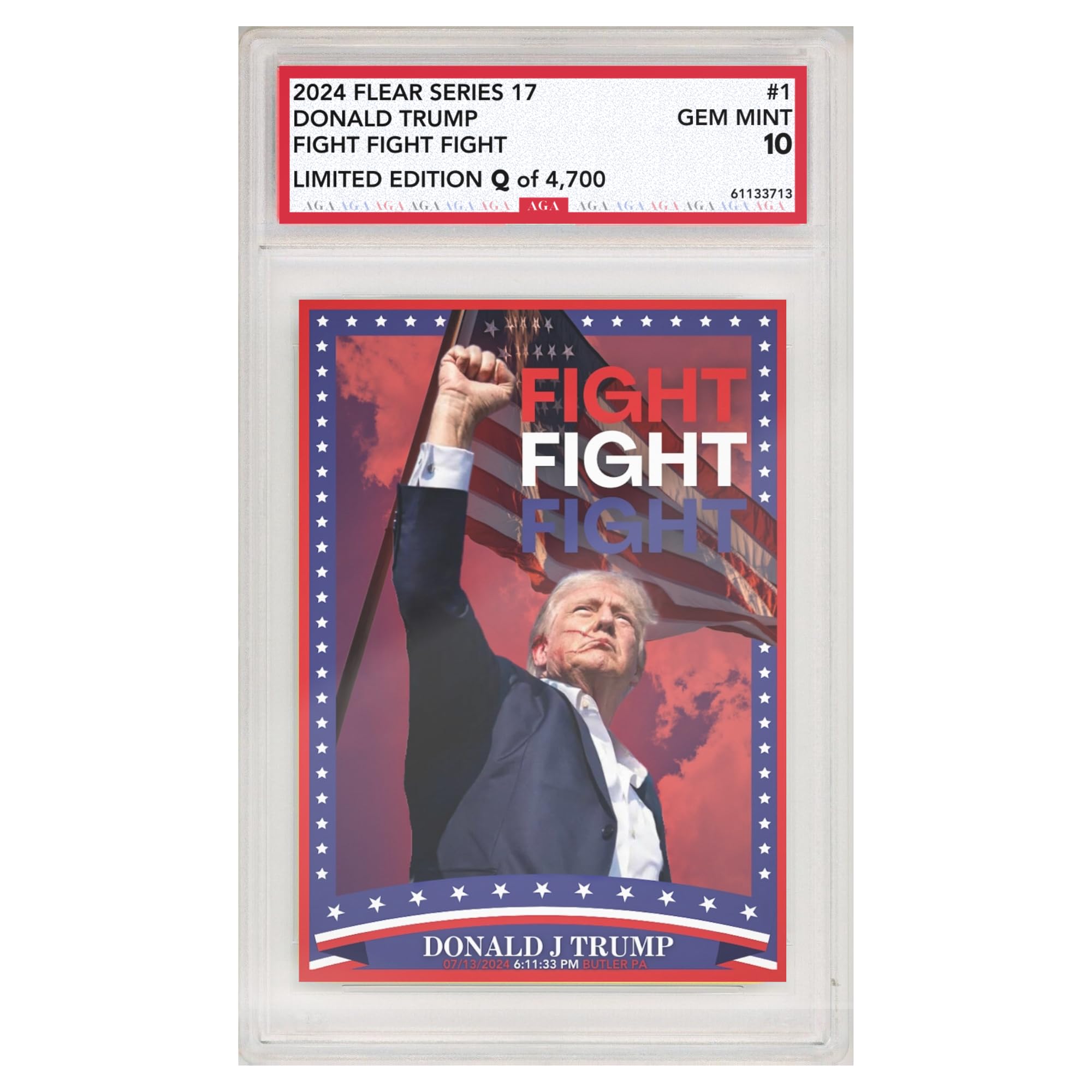 Fight! Assassination President Donald Trump Trading Card 2024 | MAGA Patriot Election Donald Trump Graded Gem Mint Collectible Gifts GOP Made in America Gifts, Trump Memorabilia Limited Edition
