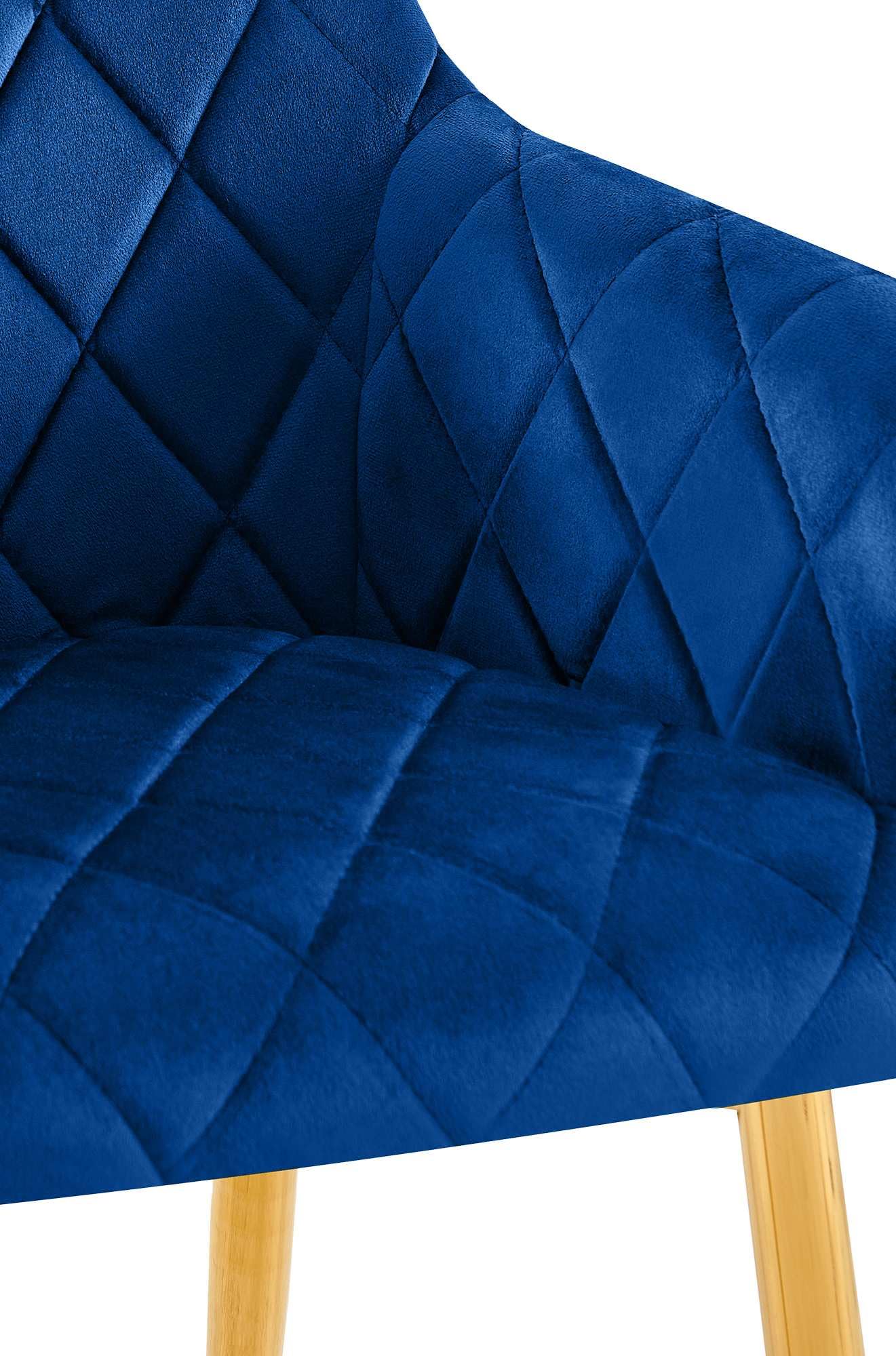 CLP Lot de 2 chaises de Salle à Manger Monett I Chaises rembourrées avec revêtement en Velours | Couleur Bleu foncé Matériel du Cadre métal Or