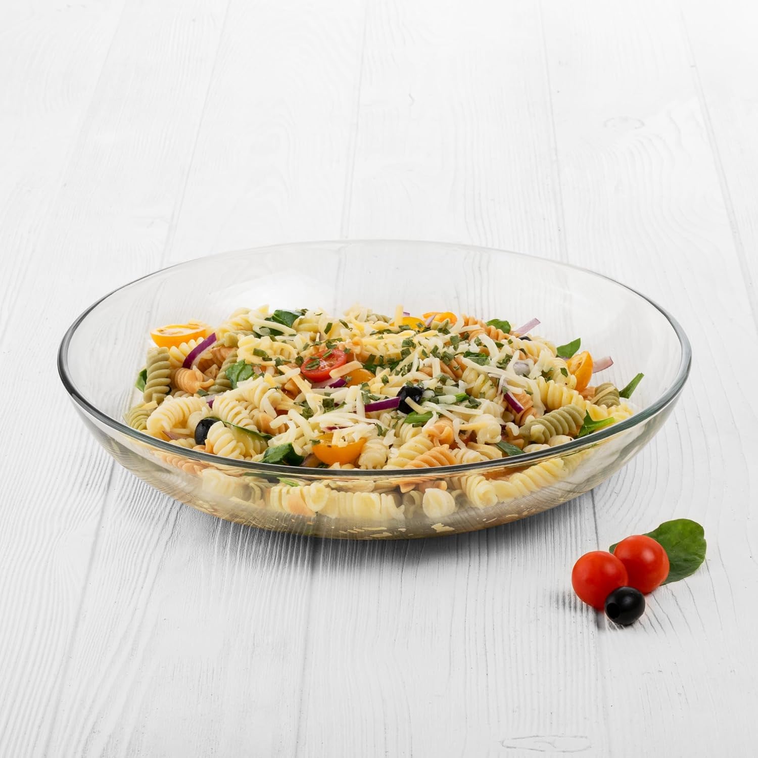 Libbey Selene Coupe Serving Bowls, Set of 2, 12-Inch Wide, 2.5-Inch Tall Clear Glass, Stackable, Lead-Free, Dishwasher-Safe Large Serveware for Salads, Pastas, Snacks, Classic Entertaining