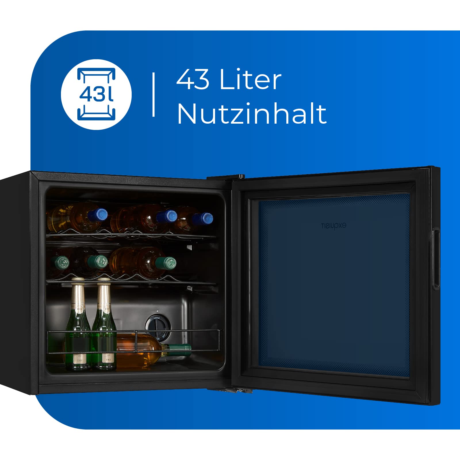 Exquisit Weinkühlschrank WS1-12-GT-030G - 43 l, Schwarz, Glasfront