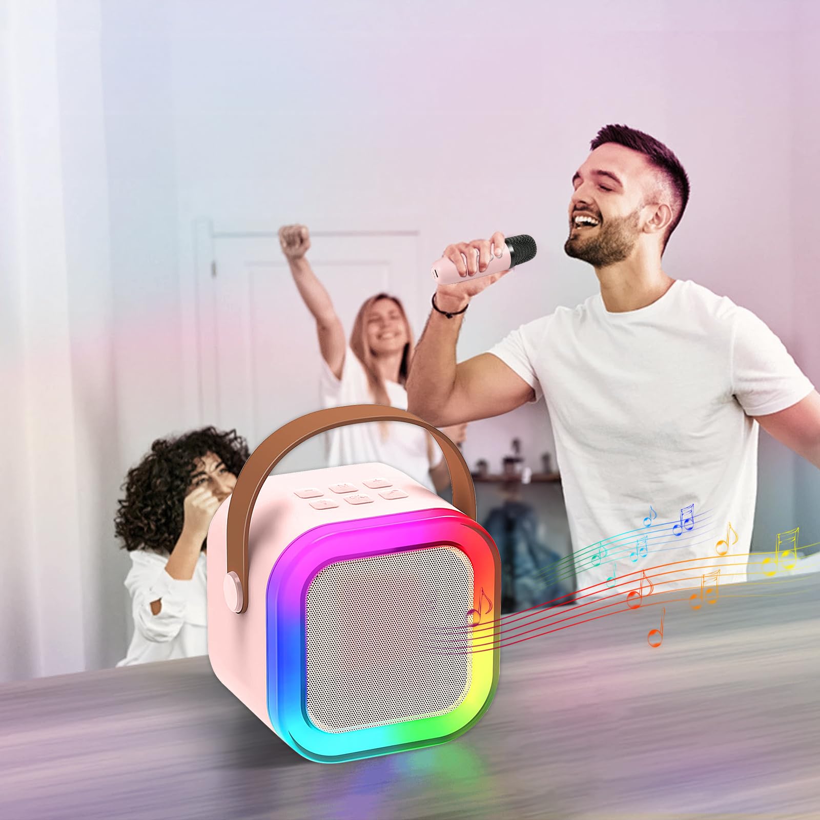 Micro Karaoke per bambini con 2 microfoni senza fili, Bluetooth Karaoke con Luce LED e Effetti di Cambio Voce, Portatile Microfono Macchina Karaoke Regalo per Ragazzi e Ragazze (Rosa)