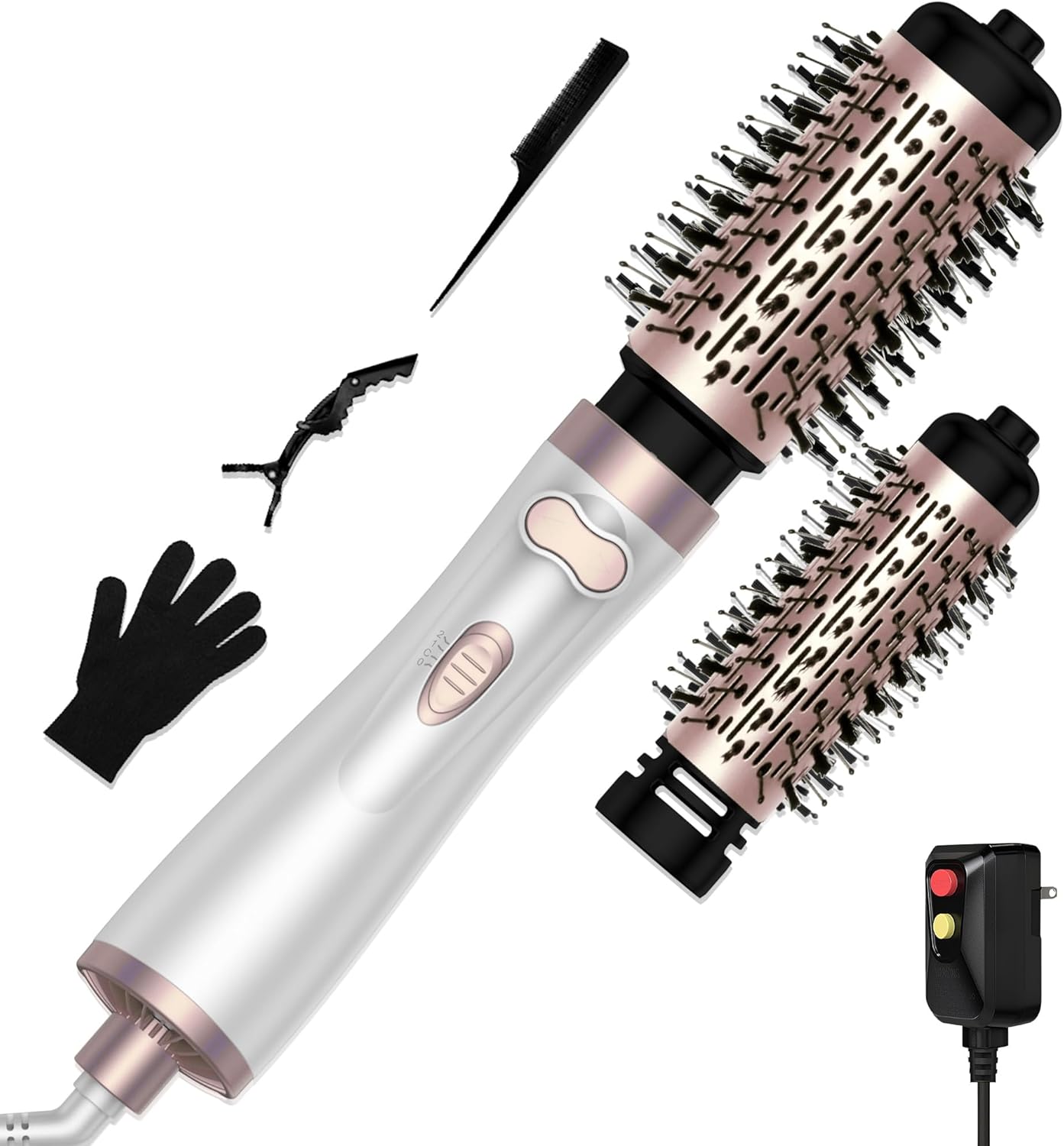 3 in 1 Rotating Hair Dryer Brush, Auto Rotating Blow Dryer Brush Spinning with 2 Brushes (2″ & 1.5″), Negative Ionic Brush Blow Dryer, Round Brush Blow Dryer Volumize Curling 100-120V