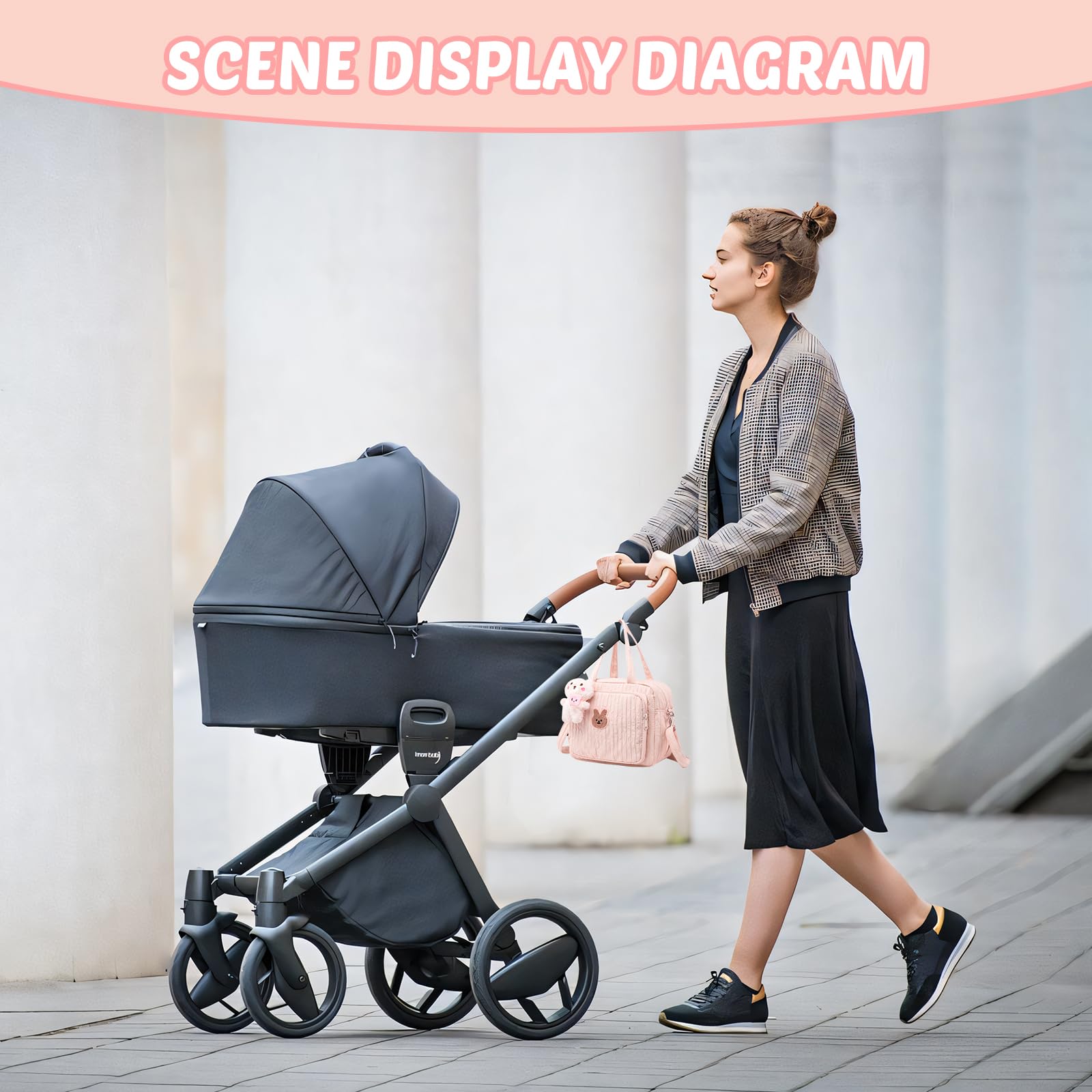 EliphonTowne Baby Changing Bag, Lightweight Nappy Changing Bag with Zipper & Adjustable Strap Travel Bag for Mums Pram - Image 3