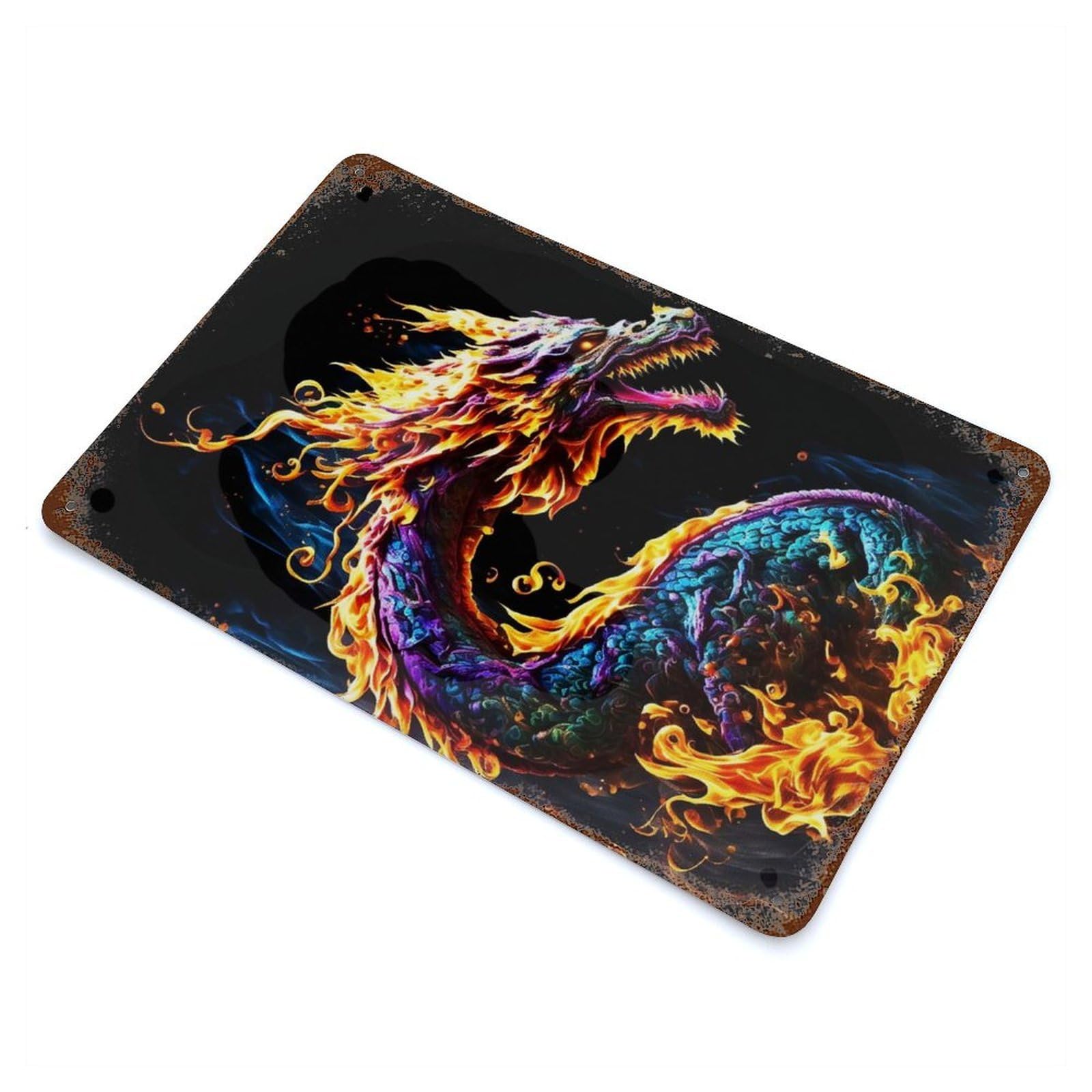 Paint Dragon Fire Decorative Tin Sign 11.8"x7.9", Ideal for Garage, Bar And Workshop Decor
