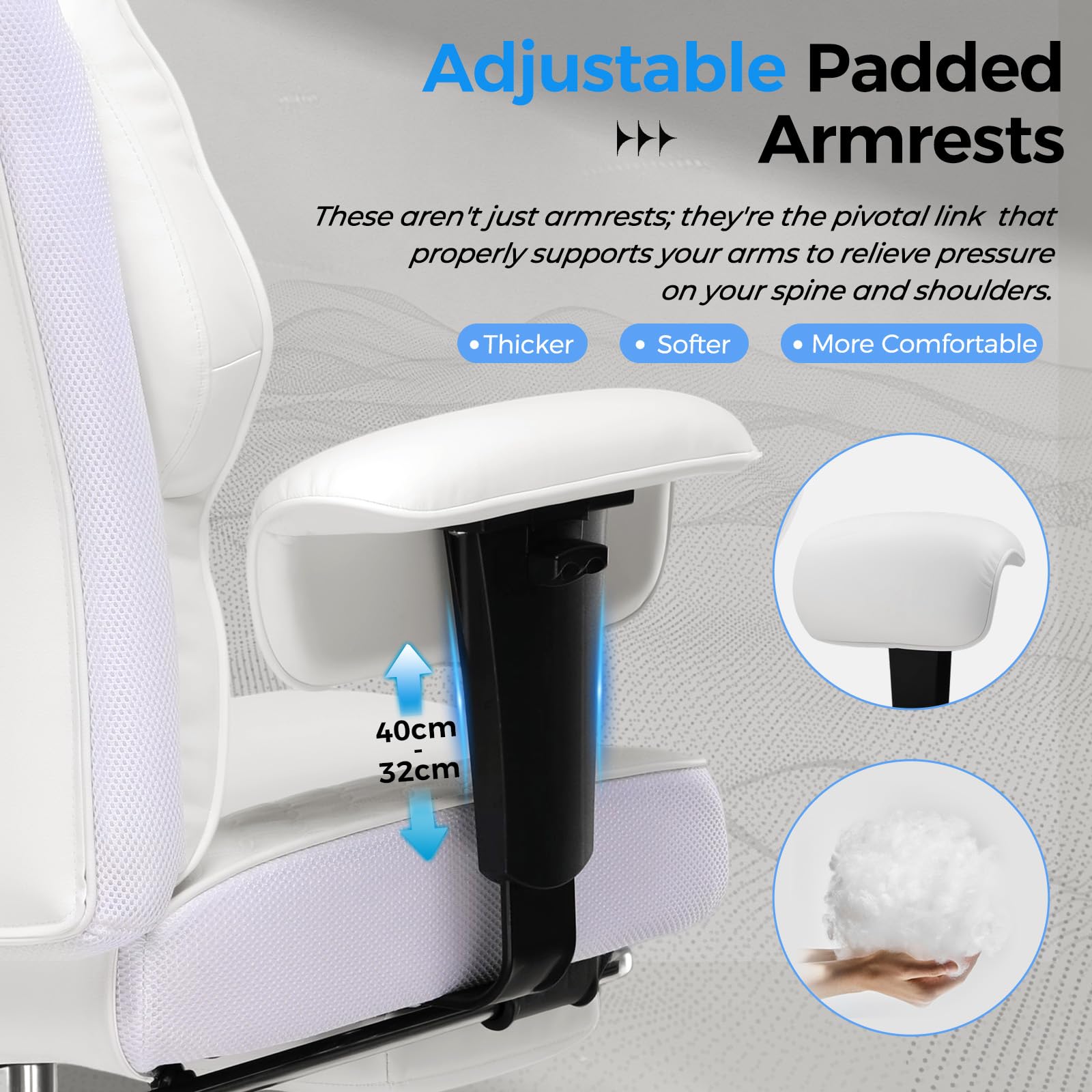 GTPLAYER Sedia da gaming, ampia sedia da ufficio con molla tascabile, sedia ergonomica per PC, regolabile e girevole con poggiapiedi, in ecopelle, 180 kg, bianco