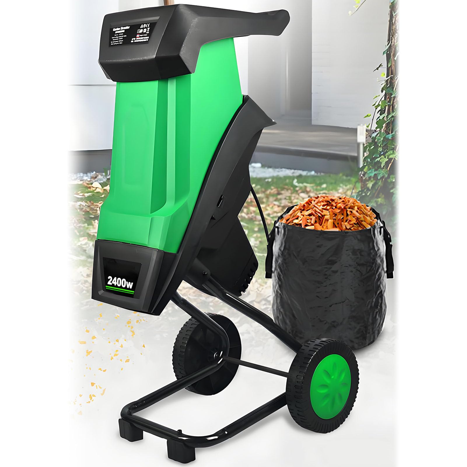 Shredder de La Rama de La Hoja, La Astillera de Madera de La Trituradora Eléctrica de 2400W Multifuncional, La Astilladora de Madera Se Puede Romper Las Ramas, Doble Entrada de Alimentación