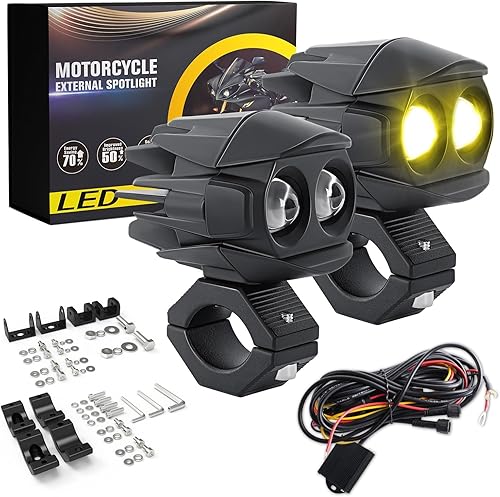 BraveWAY Luces antiniebla LED de conducción para motocicleta, 4.5 pulgadas, 140 W, 15530 lúmenes, foco blancoamarillo, auxiliar, luces de cápsula de