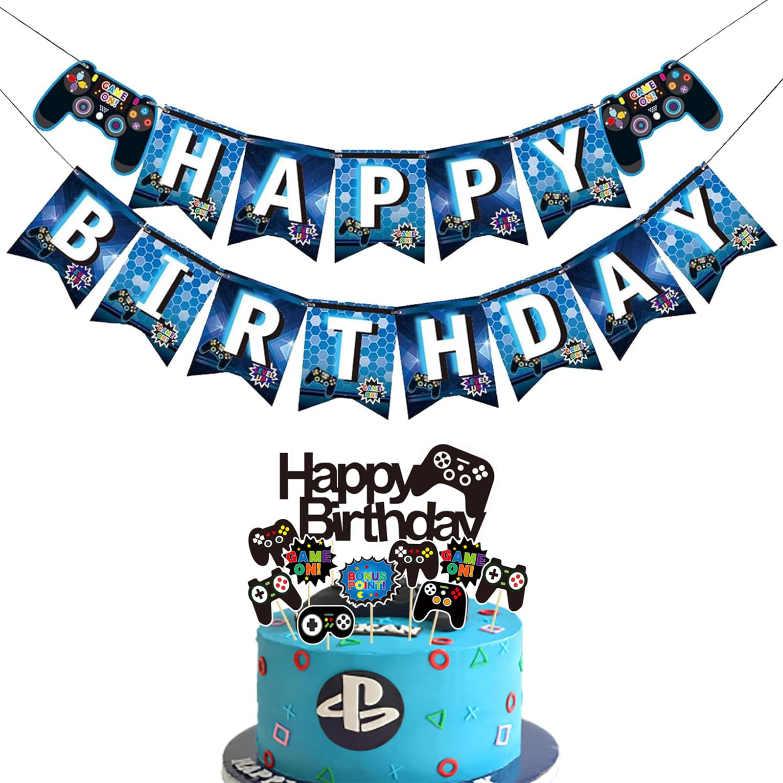 Video Game Happy Birthday Banner And Video Game Cake Topper Decoration Video Gaming Theme Party Birthday Party Decorations Supplies