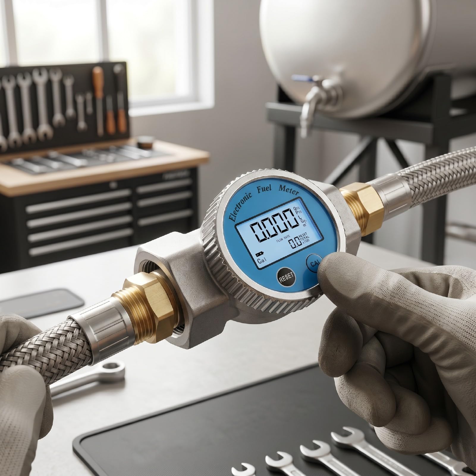 Tangxi Przepływomierz Cyfrowy 35-280L/min, 1.5 NPT, LCD Display, do Wody | Water Proof Flow Meter for Fuel and Chemicals, Aluminum and PP, IPX7, Female Thread