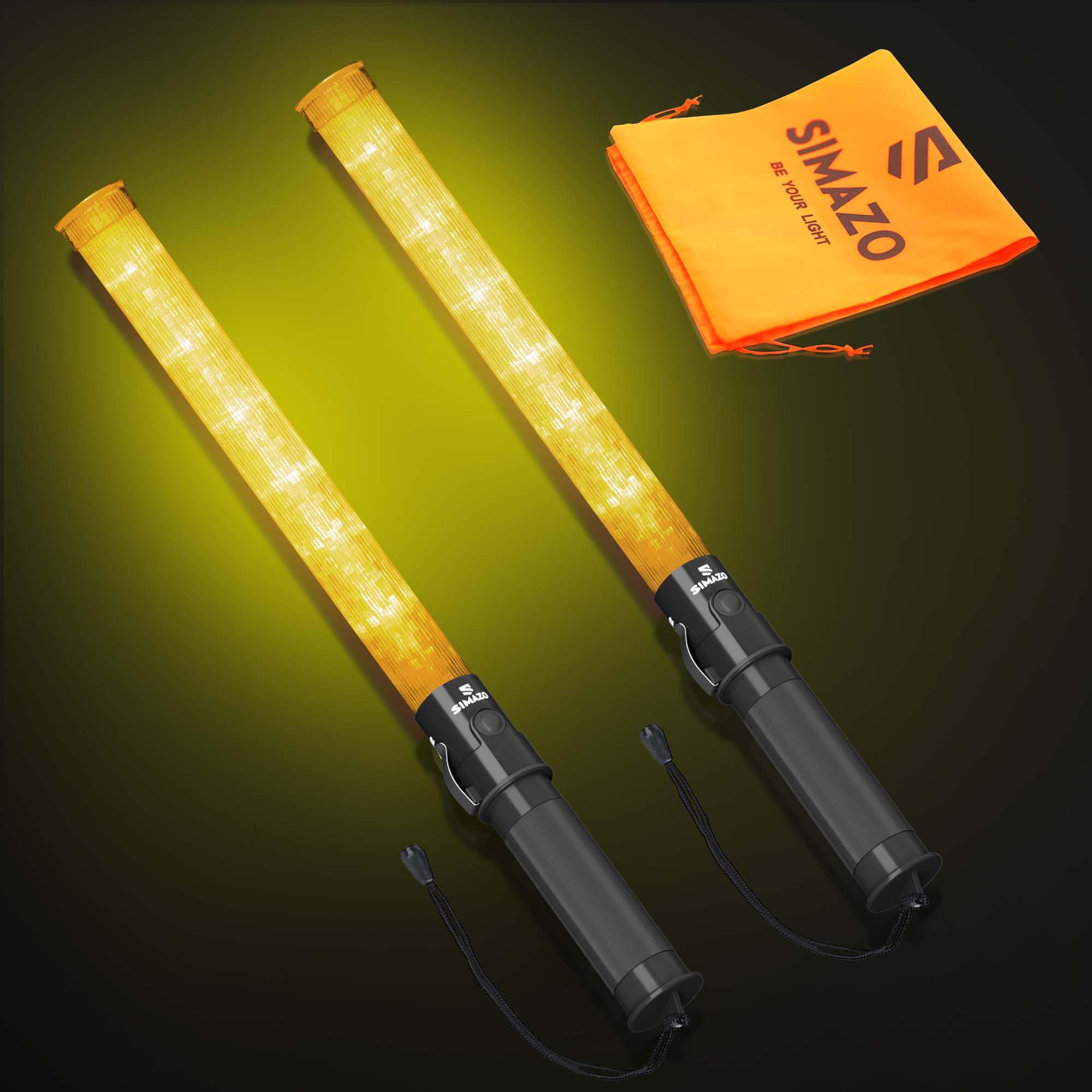 4-Pack 21 Inch Yellow Traffic Control Wand with 3 Flashing Mode