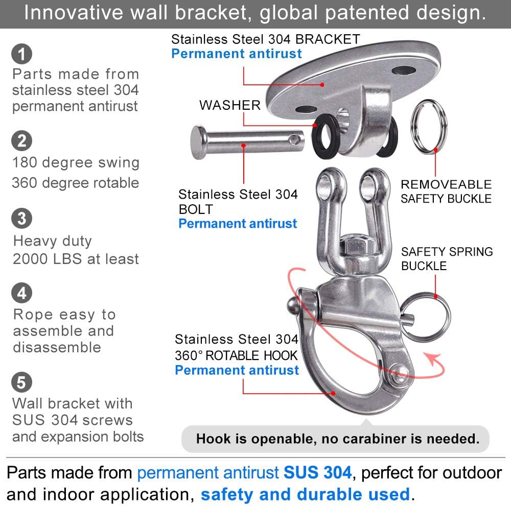 SELEWARE 2500 lb Capacity 360° Swivel Swing Hangers, Heavy Duty Swing Hooks with 4 Screw for Concrete Ceiling Wooden Hanging Hardware for Porch Chair Playground Hammock Gym Swing Sets : Toys & Games