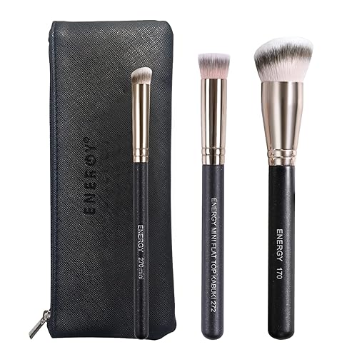 ENERGY Juego de brochas de maquillaje profesional para base de maquillaje con parte superior plana, mini brochas para sombra de ojos para contorno