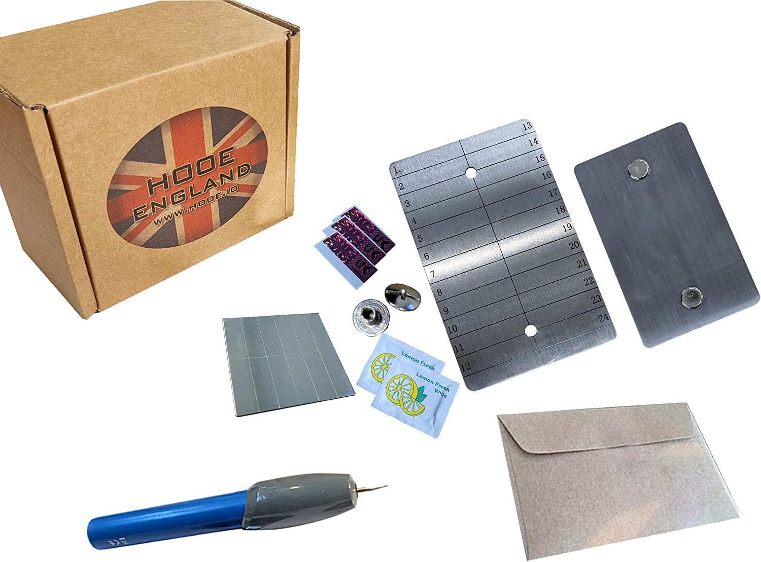 Hooe England 2X Titanium Crypto Seed Storage Cold Lazer Engraved Metal Plate External Wallet Bitcoin Etherium Mnemonic Cryptocurrency Phrase Word Recovery Kit with Electric Engraving Pen