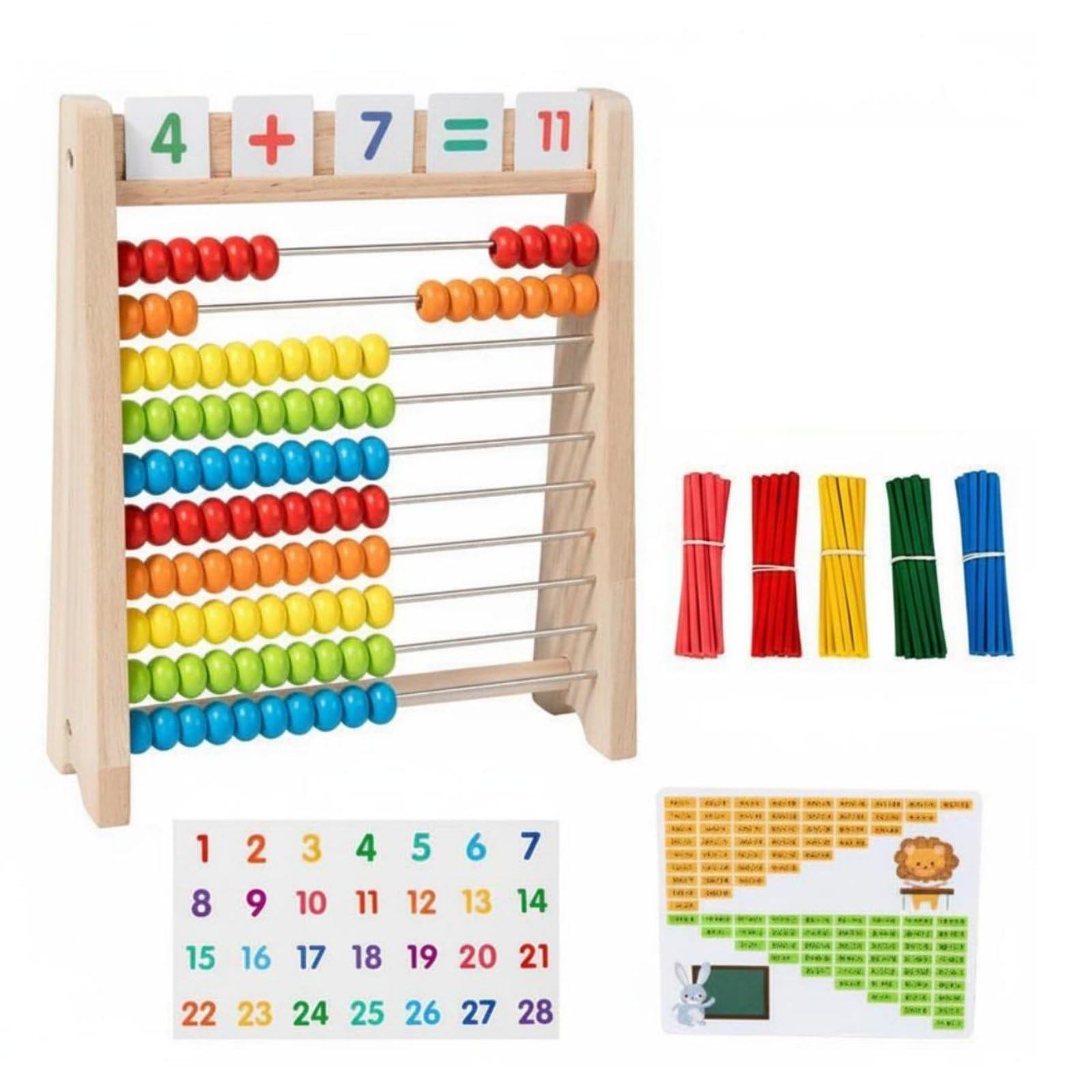 predolo Wooden Abacus Colorful Beads Kids Math Counter Develops Hand-Eye Coordination 10-Row Learning Abacus for Young Children, SET 2