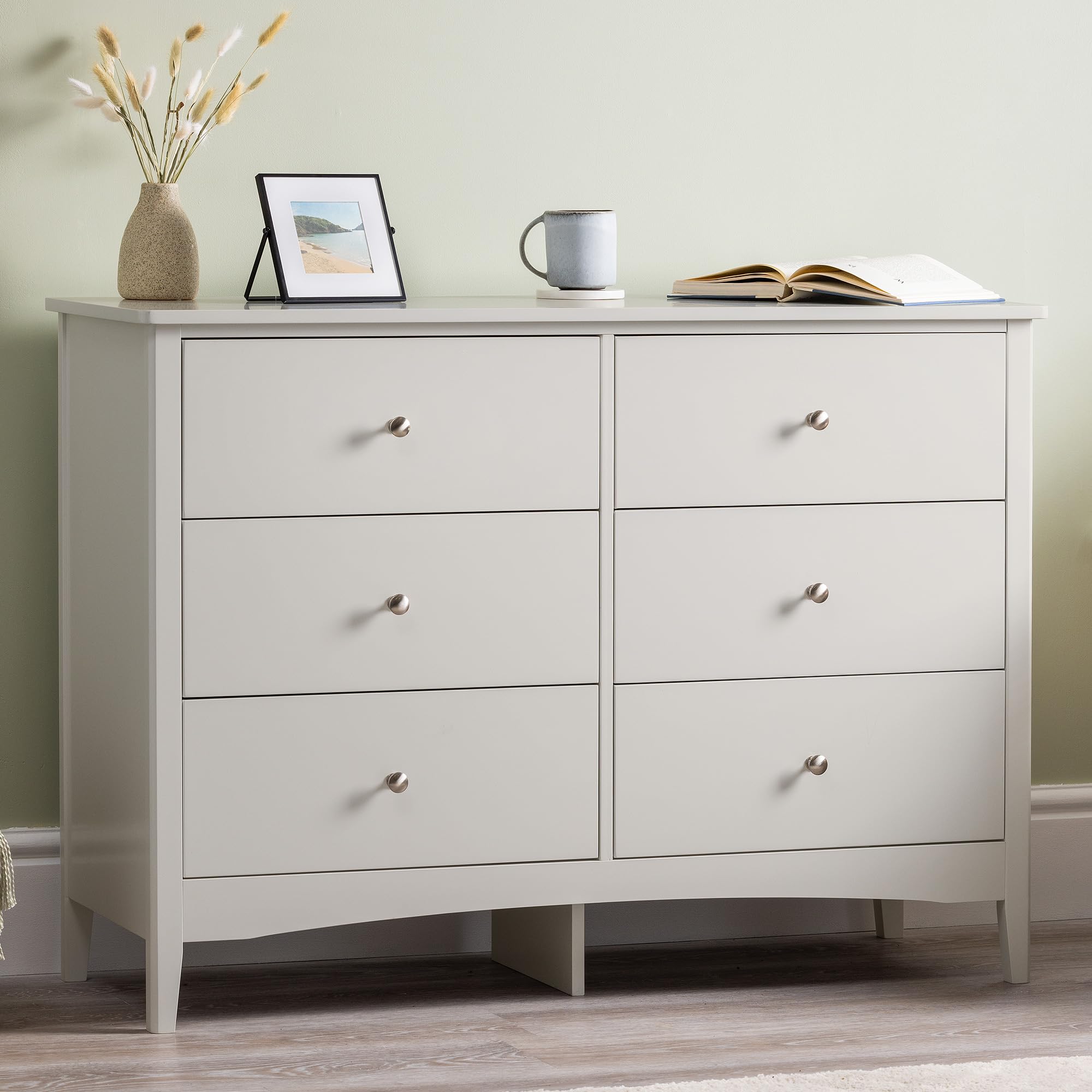 Christow Natural Chest Of Drawers, 6 Drawer Storage Organiser Unit, Modern Wooden MDF Bedroom Cabinet Furniture, Living Room Hallway, Brushed Chrome Handles, Easy Glide Runners (H70cm x W80cm x D40cm)