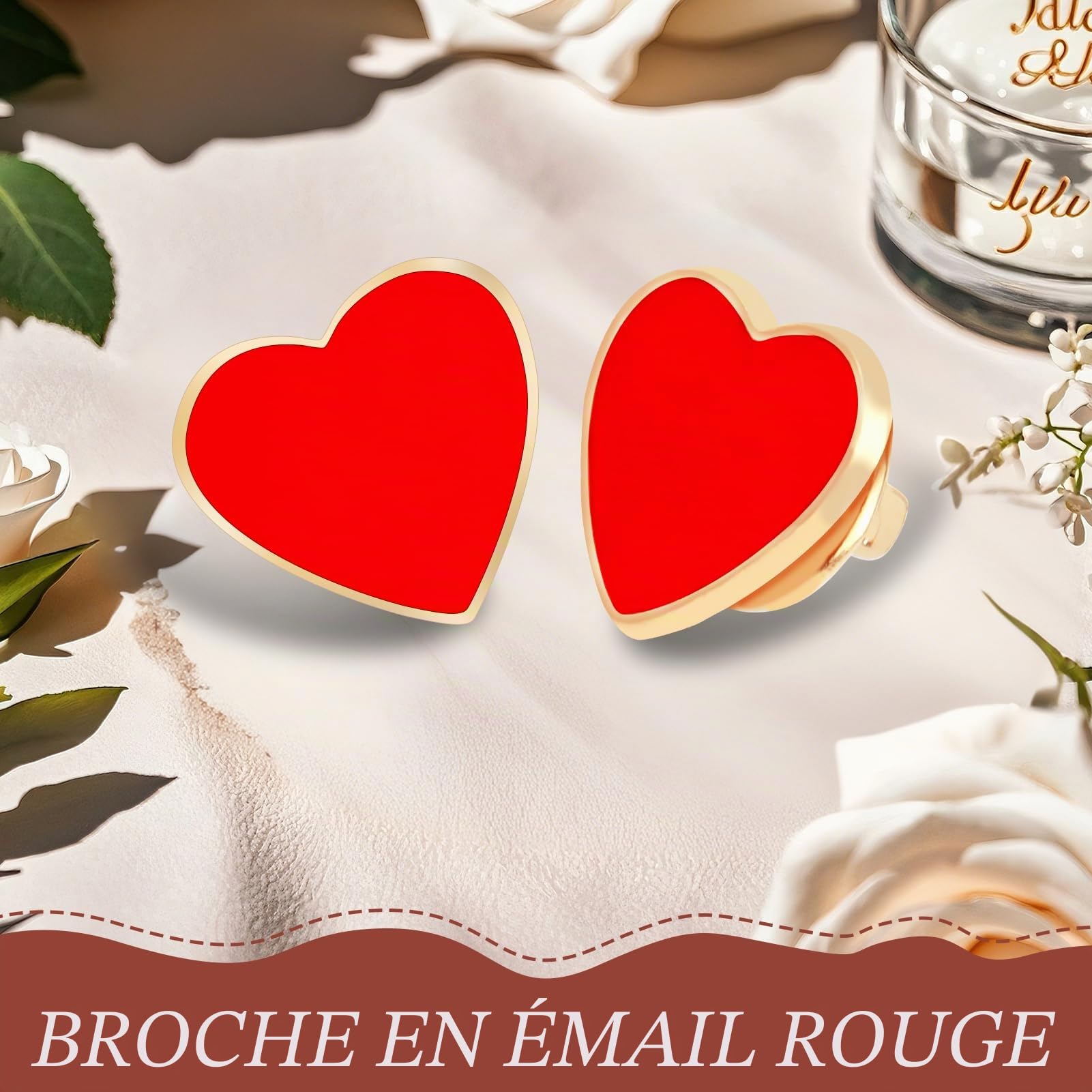 12 Pièces Broches en Coeur, Pins en Forme de Cœur Rouge Émail, Accessoires Romantiques pour Sacs Vêtements Chapeaux, Mariage et Saint Valentin Decoration