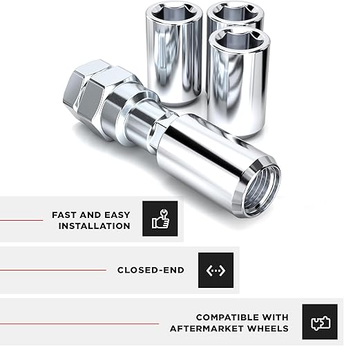 Miniatura 5 de White Knight 2802-4 Tuerca de llanta de bellota cromada 7/16"-20 con llave, paquete de 4