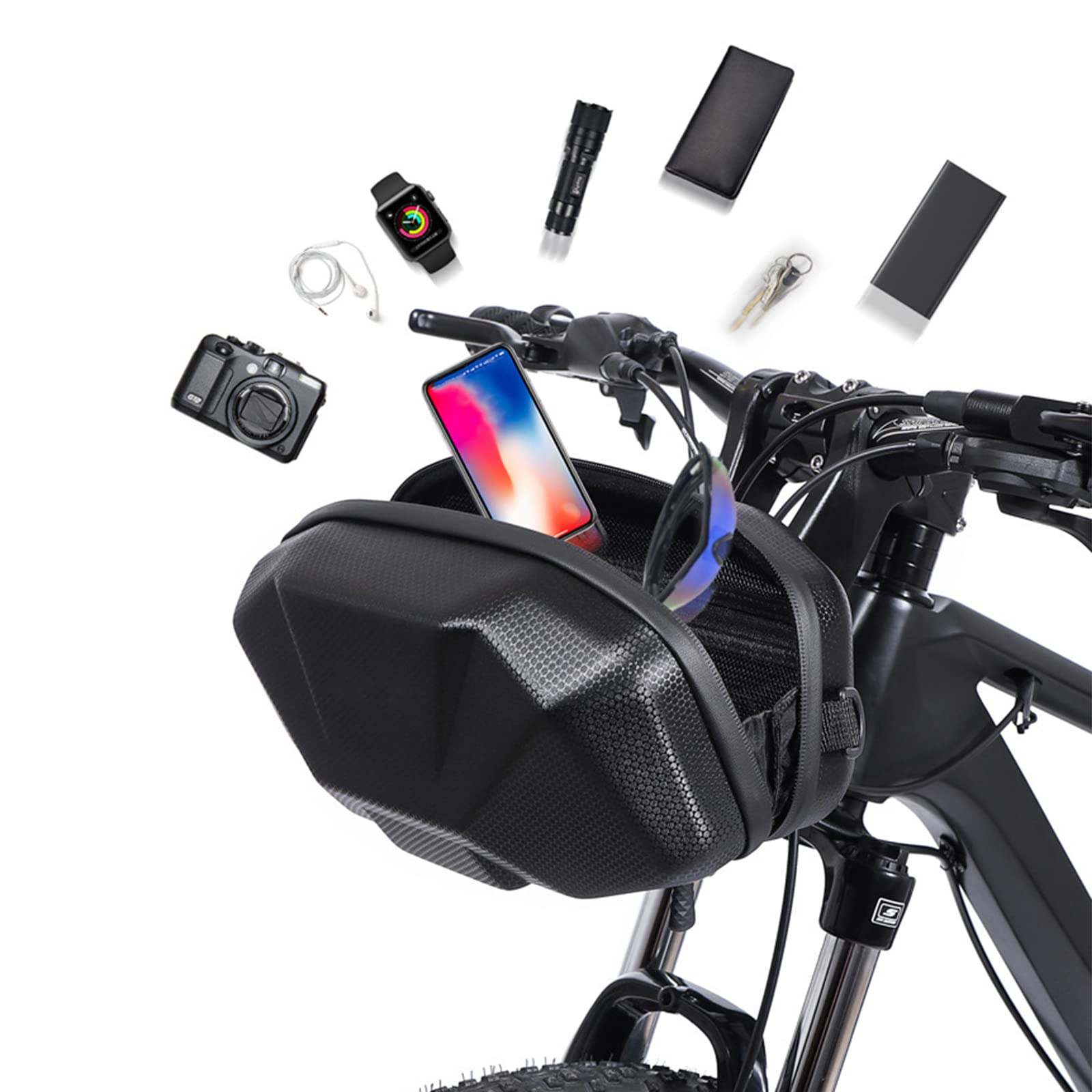 WHYUNM26 Bike Handlebar Bag Bicycle Front Frame Folding Handlebar Storage Bag EVA Hard Shell Electric Scooter Bag with Shoulder Strap