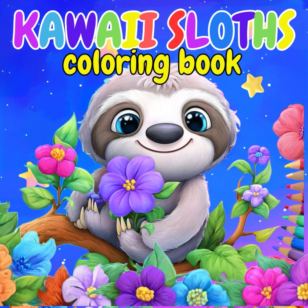 Kawaii Sloths Whimsical Adventure Coloring Book: 40 Sloths Whimsical Adventure, Sloths adventure coloring book, Cute sloths coloring book: A Fun ... Kawaii Sloth Adventures (8.5″ × 8.5″)