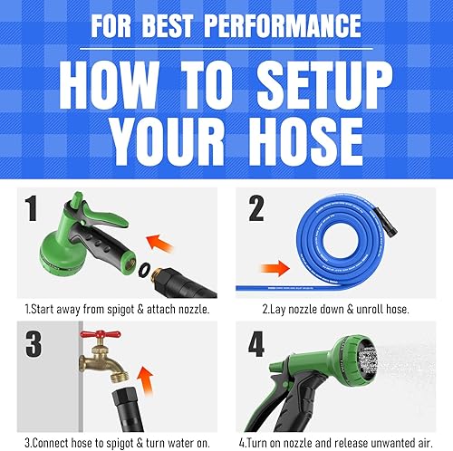 Miniatura 8 de Manguera de jardín resistente de 50 pies, manguera de agua flexible no expandible, manguera híbrida ligera resistente a las torceduras, manguera a
