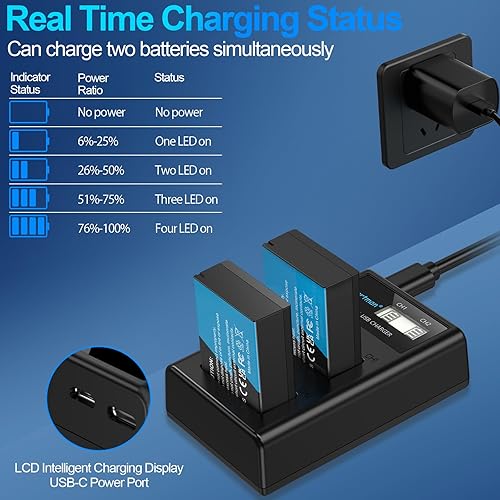 Miniatura 4 de Artman LP-E17 - Paquete de 2 baterías y cargador LCD USB-C actualizado para Canon EOS R8 R10 RP R50 R100, Rebel T8i T7i T6i T6s, SL2, SL3, M3 M5 M6,