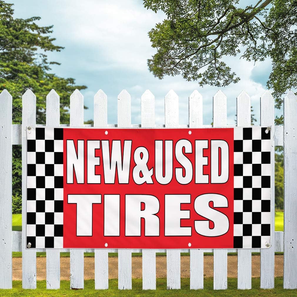 Vinyl Banner Multiple Sizes New& Used Tires Auto Body Shop Car Repair A Automotive Outdoor Weatherproof Industrial Yard Signs Red 4 Grommets 24x36Inches