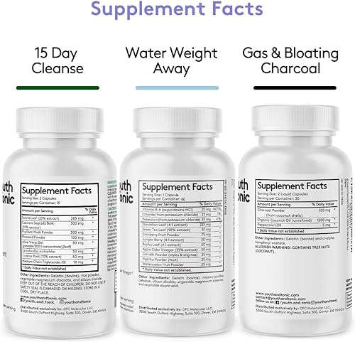 Miniatura 6 de Youth & Tonic 3 pastillas de hinchazón del vientre para hinchazón, deshinchazón de agua, desintoxicación de limpieza de estómago, intestino y colon