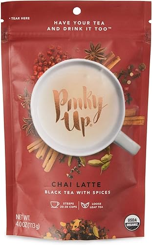 Miniatura 8 de Pinky Up Té de hojas sueltas Chai Latte  Té negro orgánico de hoja entera 40-60 mg de cafeína por porción naturalmente libre de calorías y sin